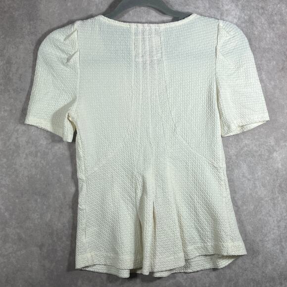Anthropologie Postmark Blouse XXS Cream Textured Short Sleeve‎ Puff Shoulder - Picture 4 of 9